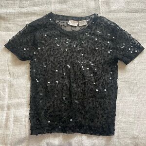 Corinnas Fashion Y2K Vintage Black Sequin Short Sleeve Top